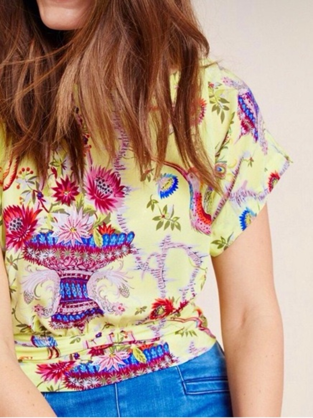 Anthropologie Maeve Garden Yellow 100% Silk
Bird Cottagecore Ethereal Blouse